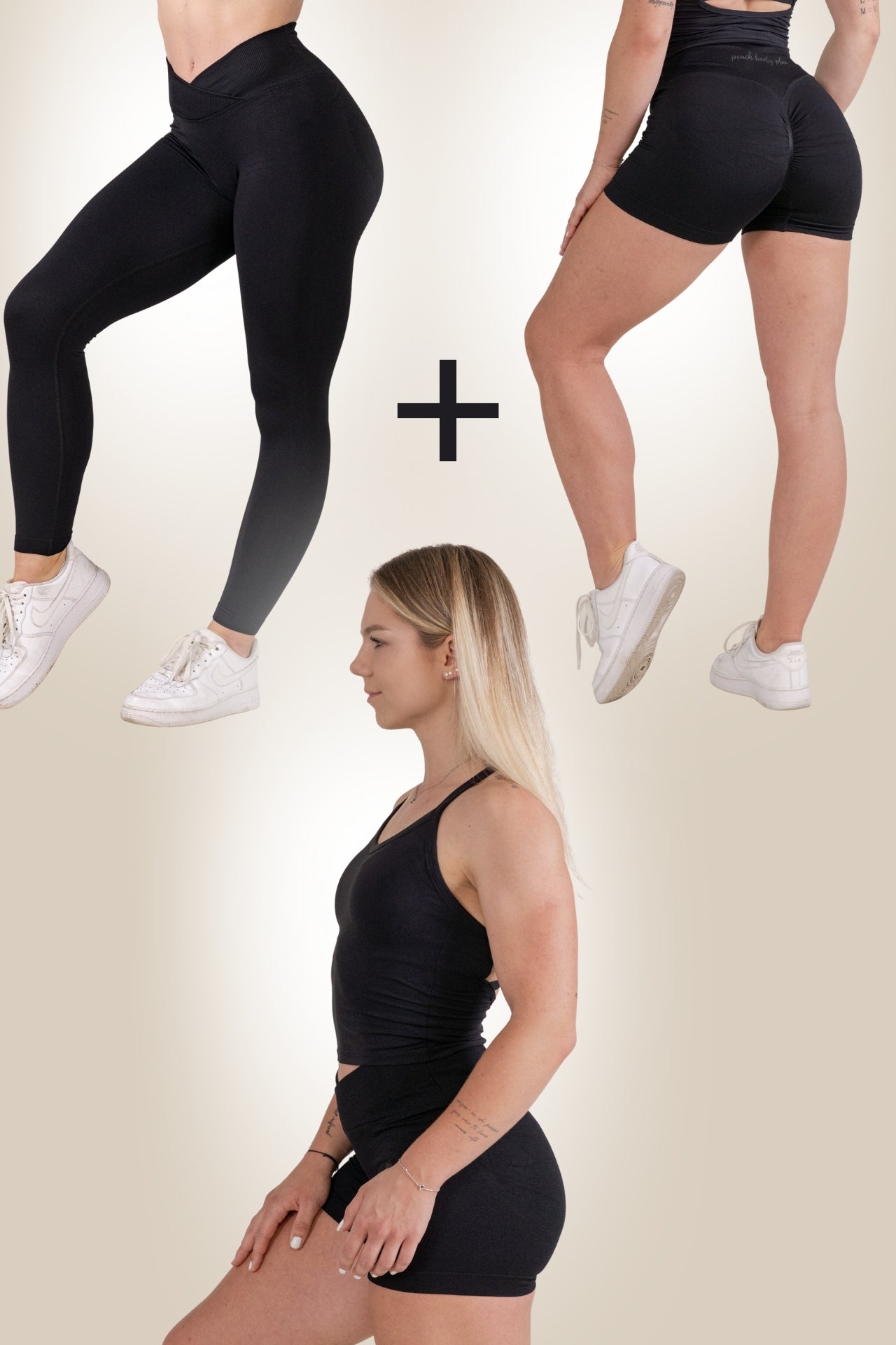 "SCULPT" V-Waist SET : Pajkice + Kratke Hlače + Topek (Črna)