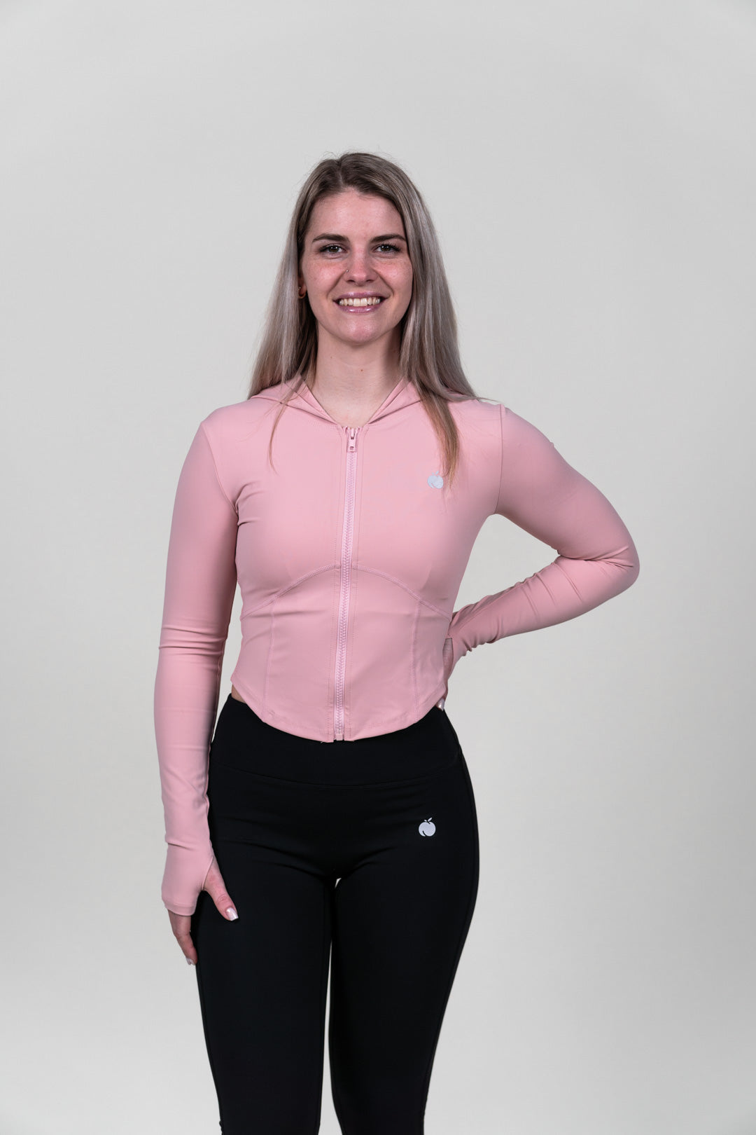 “BASE” Jopa s kapuco Zip - Light Pink