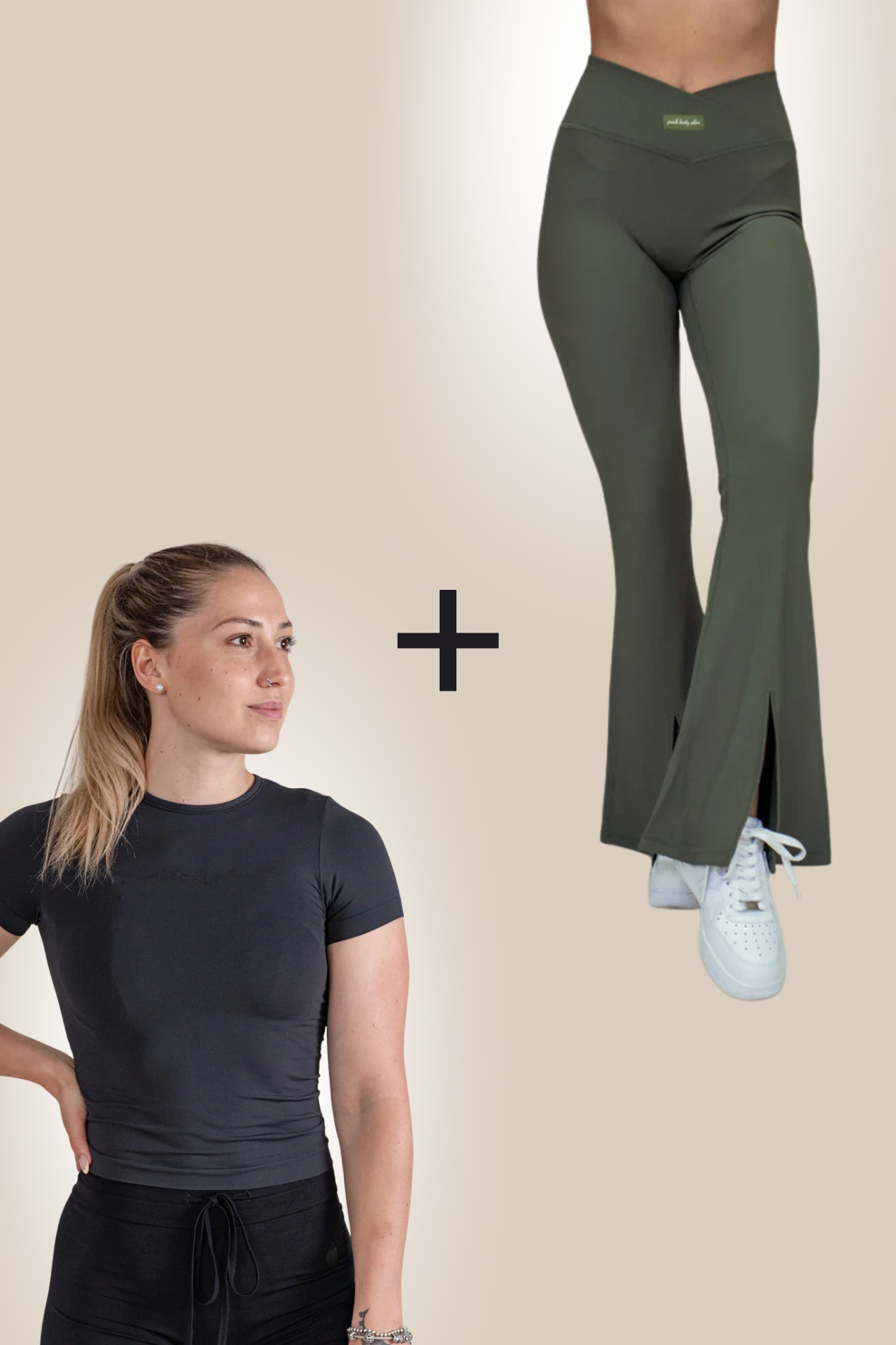 OLIVE BASE SET : Flare Pajkice + Soft Shirt