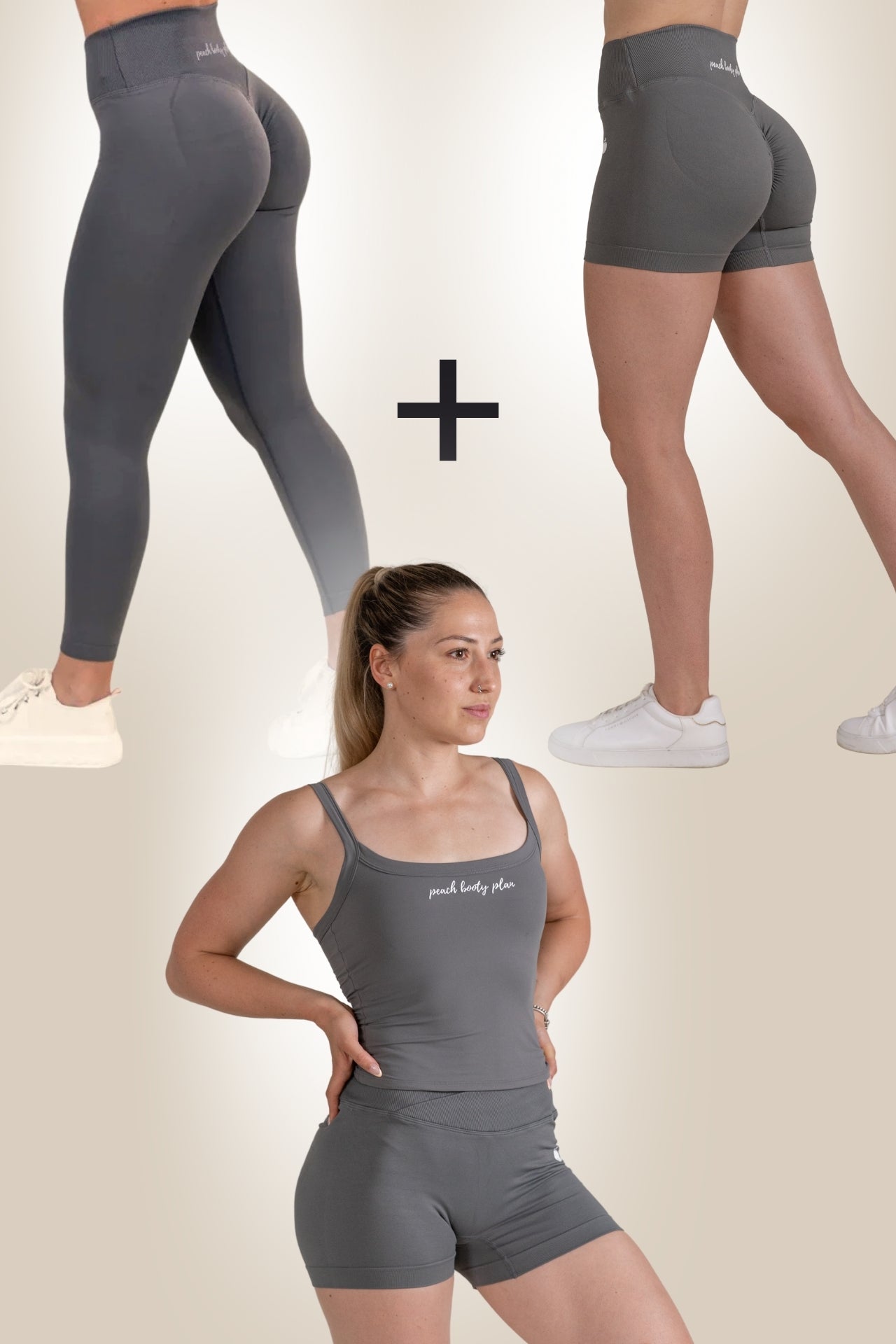 "SCULPT" V-Waist SET :  Pajkice + Kratke Hlače + Topek (Siva)