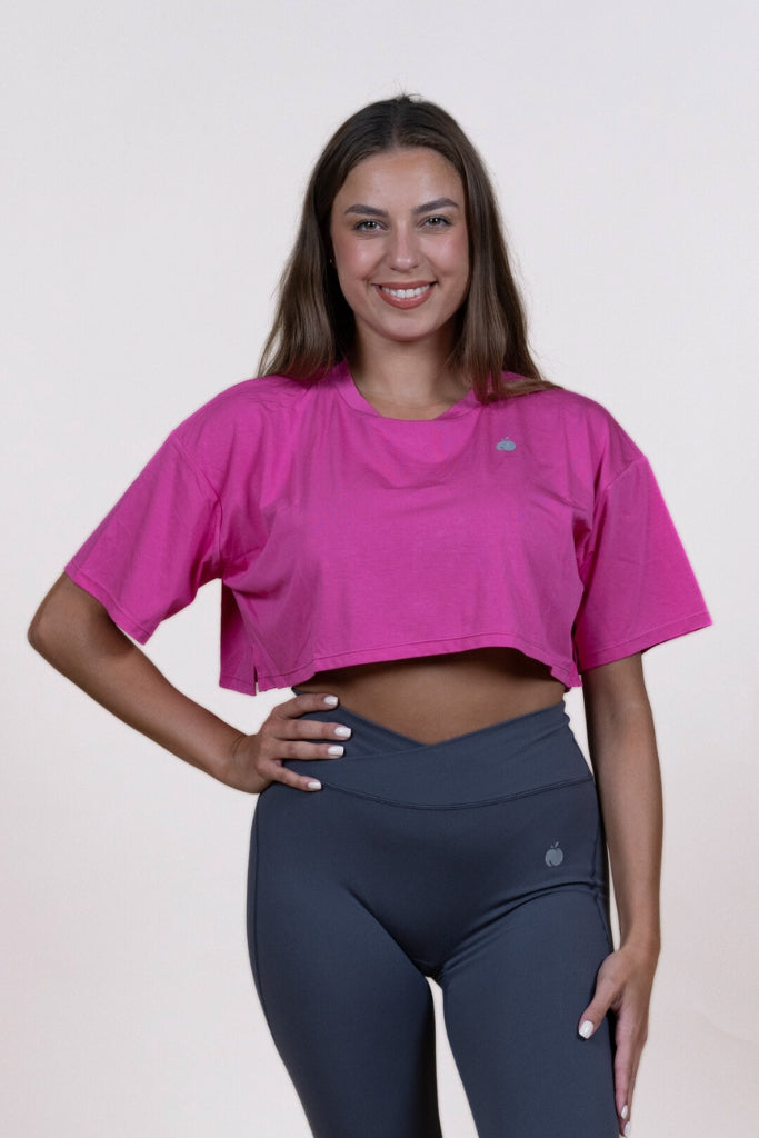 “BASE” Crop T-shirt majica - Hot Pink