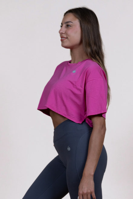 “BASE” Crop T-shirt majica - Hot Pink