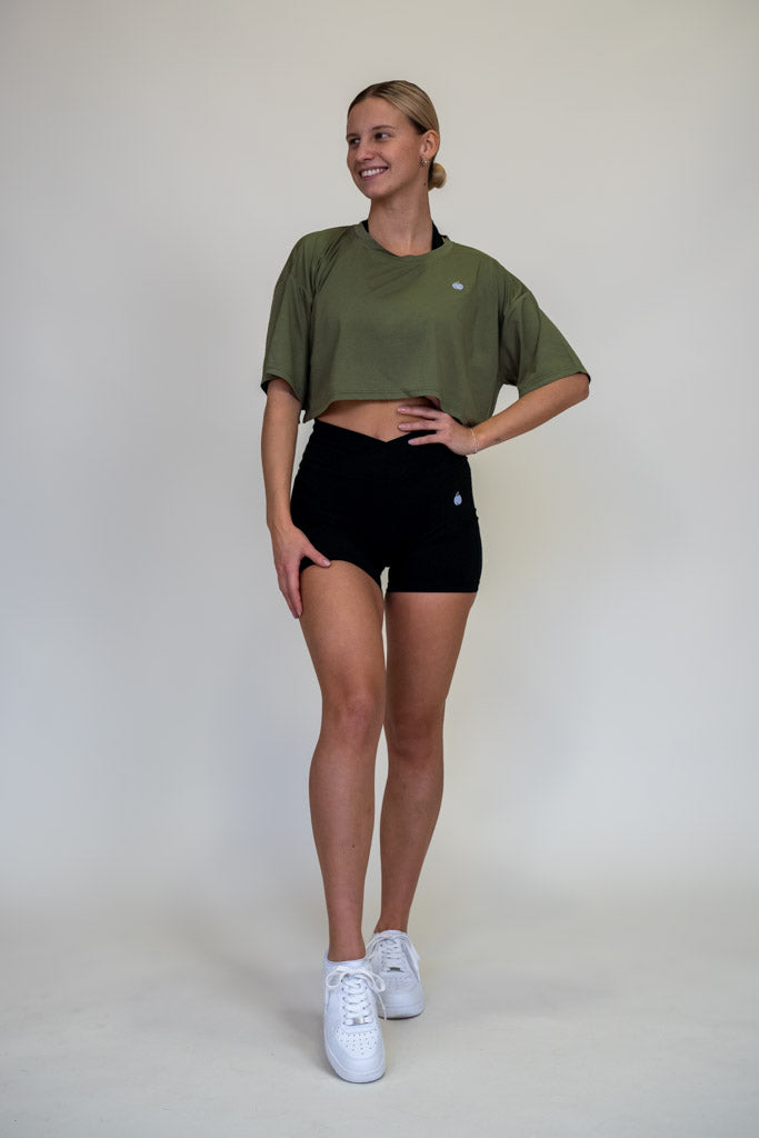 “BASE” Crop T-shirt majica - Olive Green