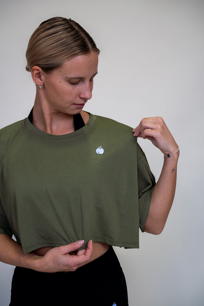 “BASE” Crop T-shirt majica - Olive Green