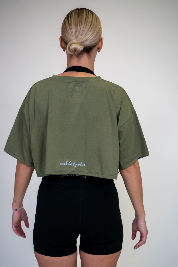 “BASE” Crop T-shirt majica - Olive Green