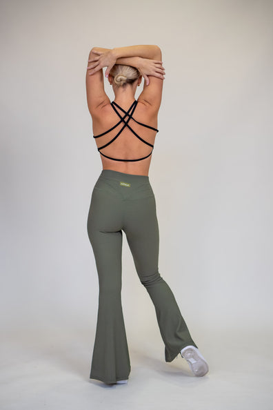 “STYLE” Ribbed V-waist Pajkice na zvonec - Olive